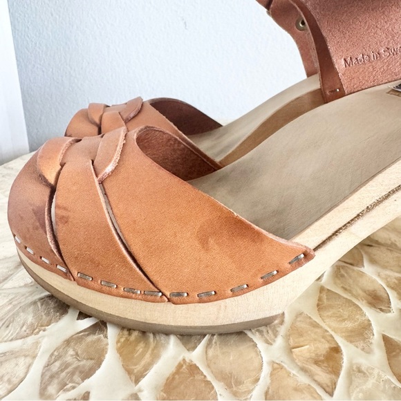 Swedish Hasbeens Toffel Women's Tan Leather Peep Toe Sandals Size 36 - Picture 7 of 15